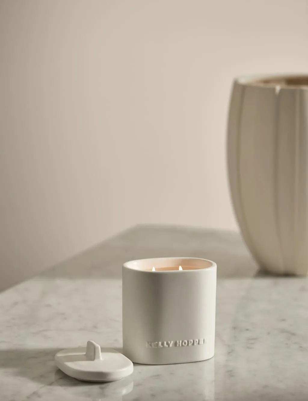 Lidded Ceramic Candle 400g - White Mix, Ceramic