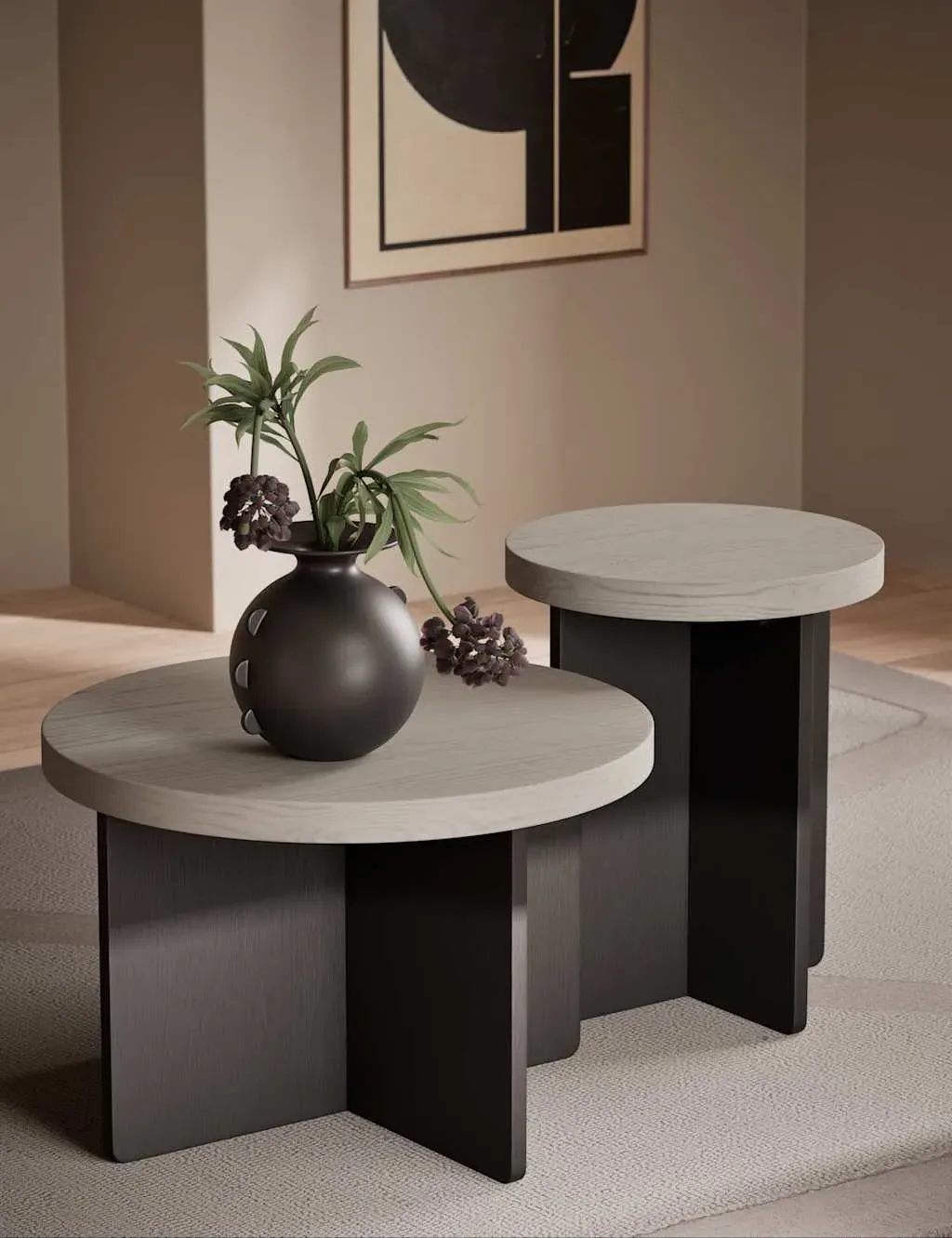 Nesting Coffee Tables Set - Charcoal Mix, Oak