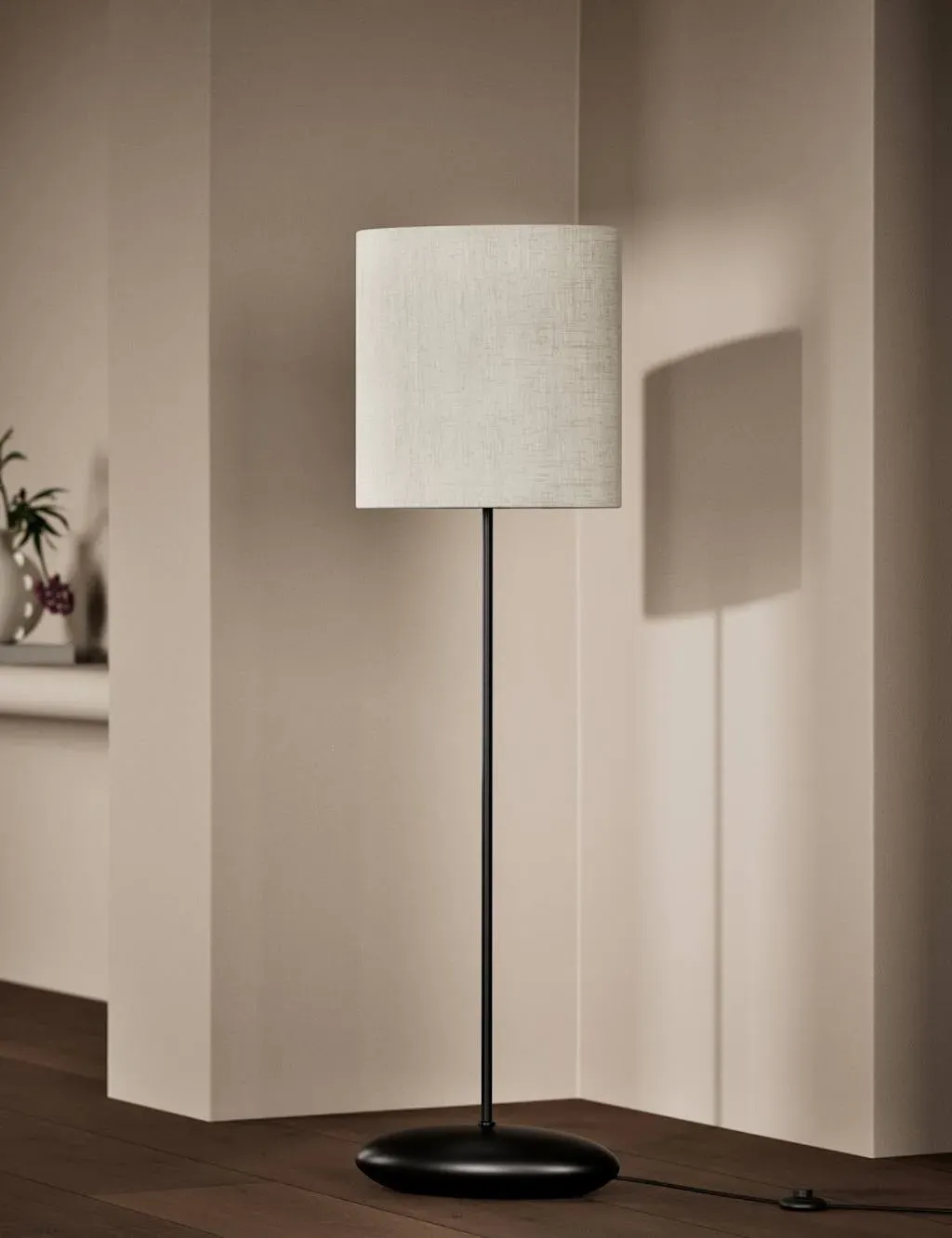 Pebble Floor Lamp with Drum Shade - Black, Fabric