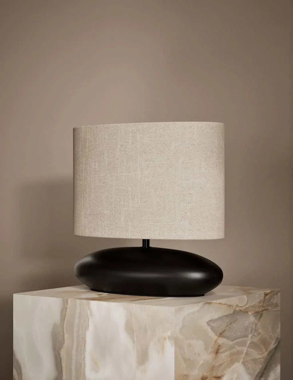 Pebble Table Lamp with Oval Shade - Black, Wood image