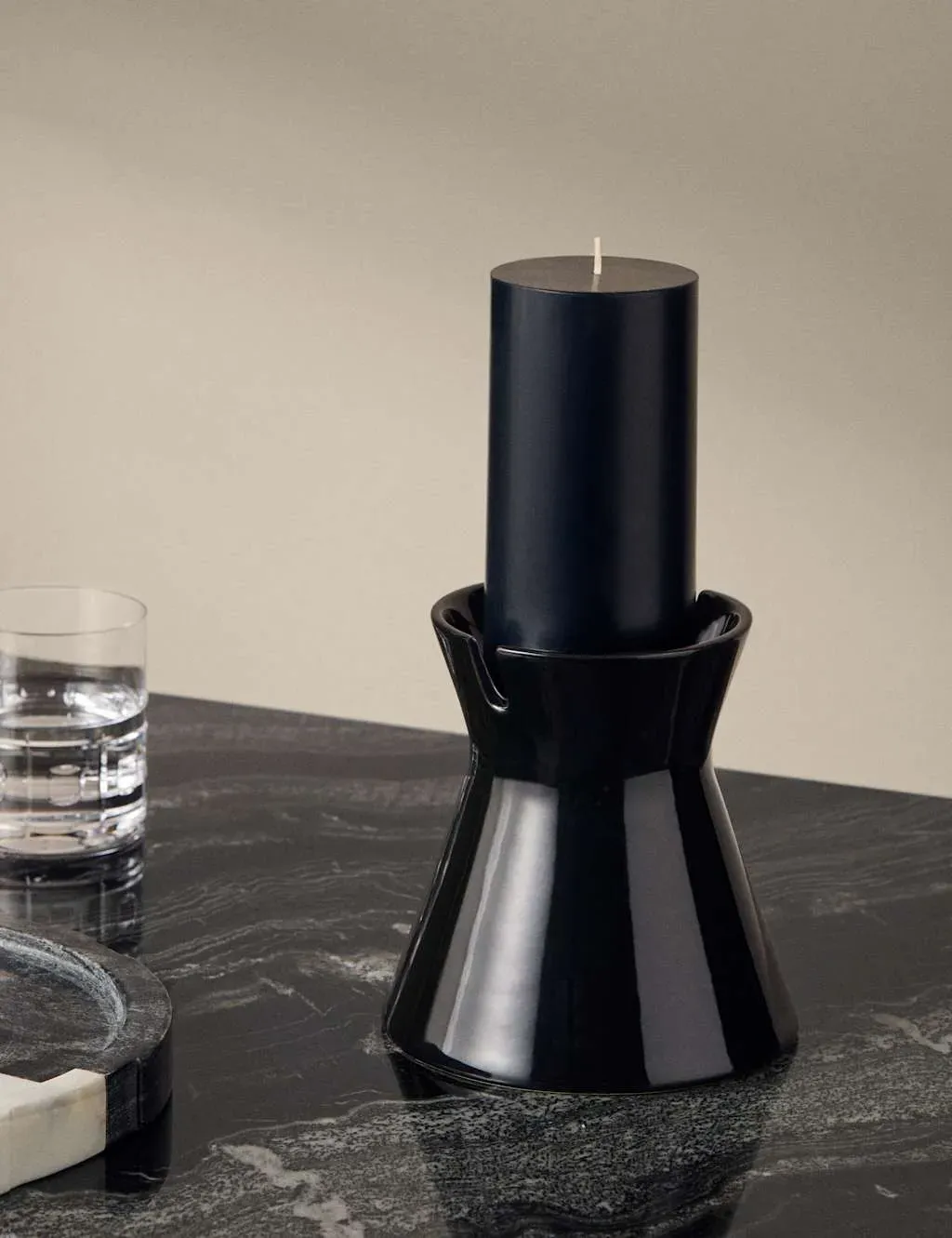 Pillar Candle Holder - Black, Ceramic
