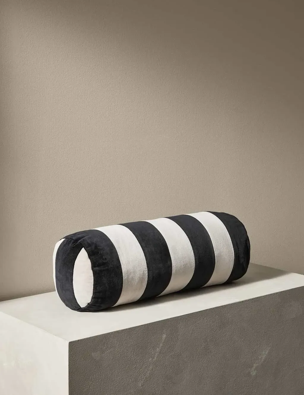 Round Bolster Cushion Striped - Taupe, Velvet image