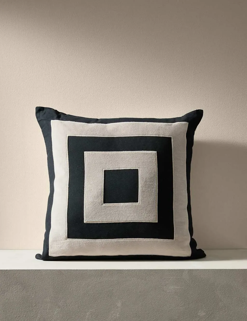 Square Cushion with Applique - Black Mix, Cotton