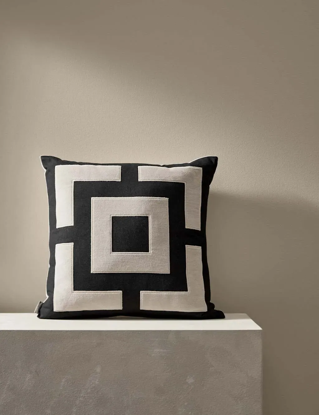 Square Cushion with Applique - Black Mix, Cotton image