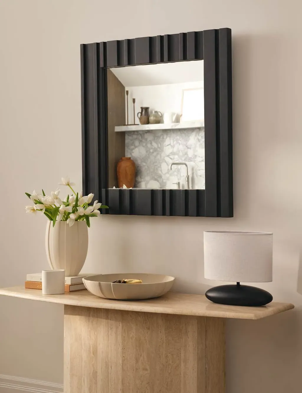 Square Ribbed Wall Mirror - Black