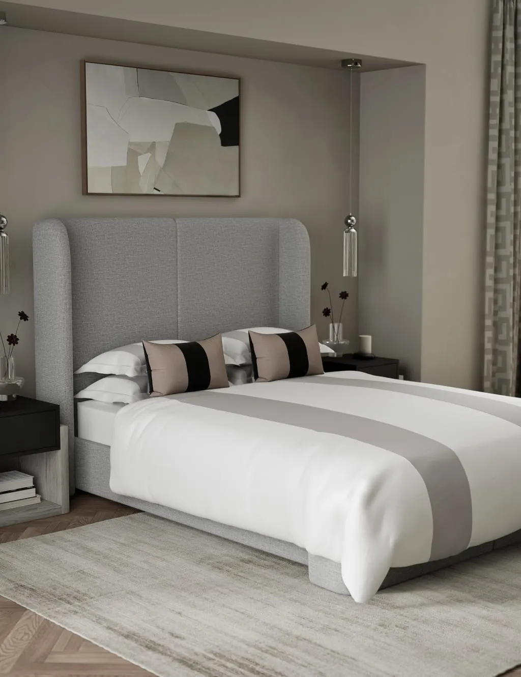 Super King Bedding Set with Panels - Grey, Cotton