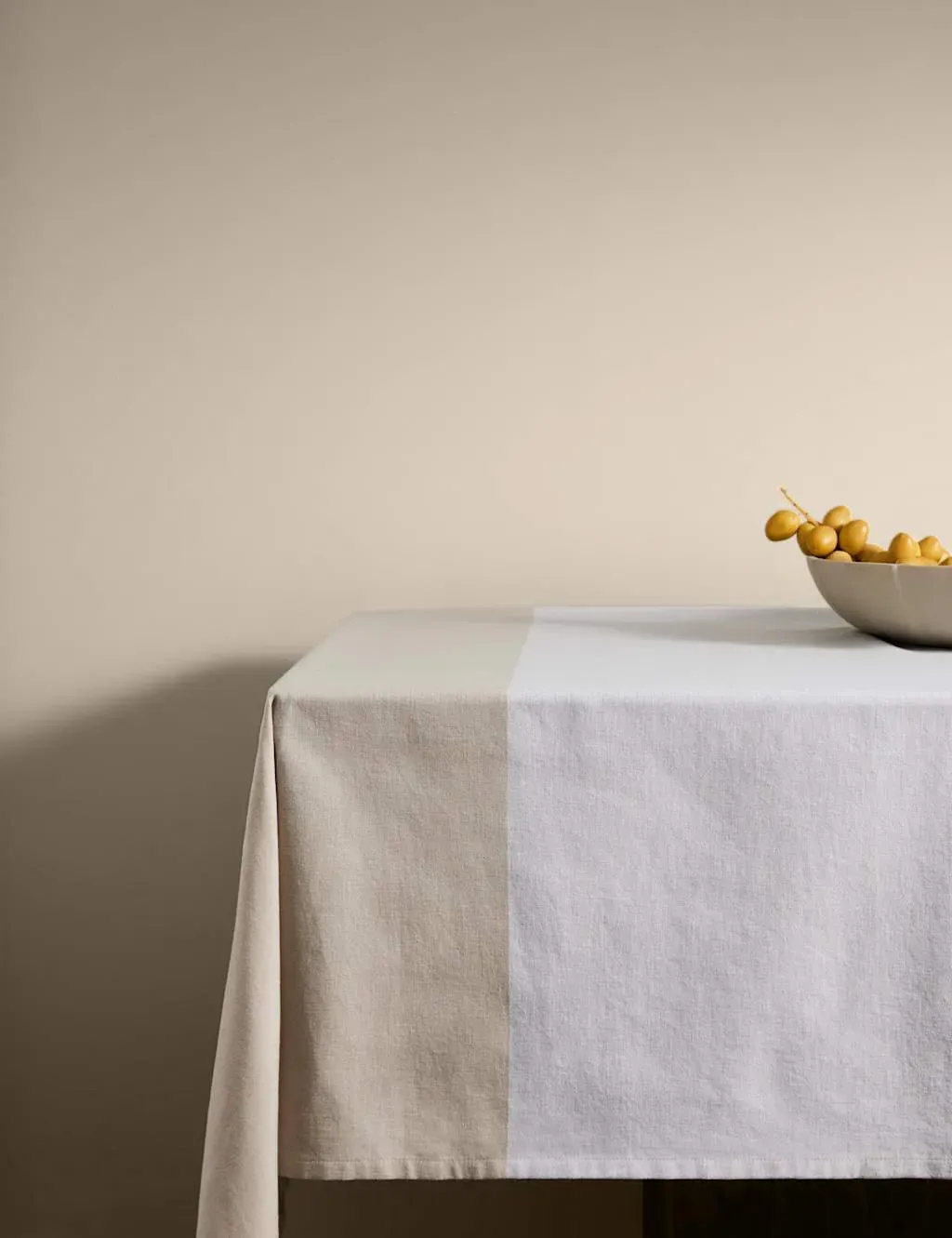 Woven Banded Table Cloth - White, Cotton
