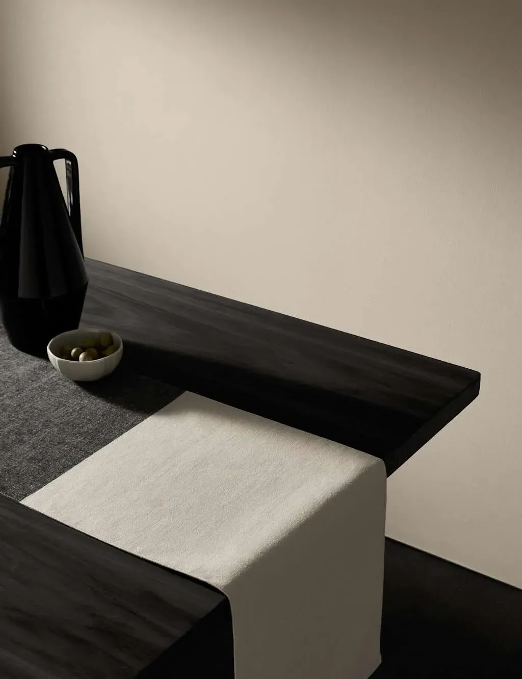 Woven Banded Table Runner - Black, Cotton image