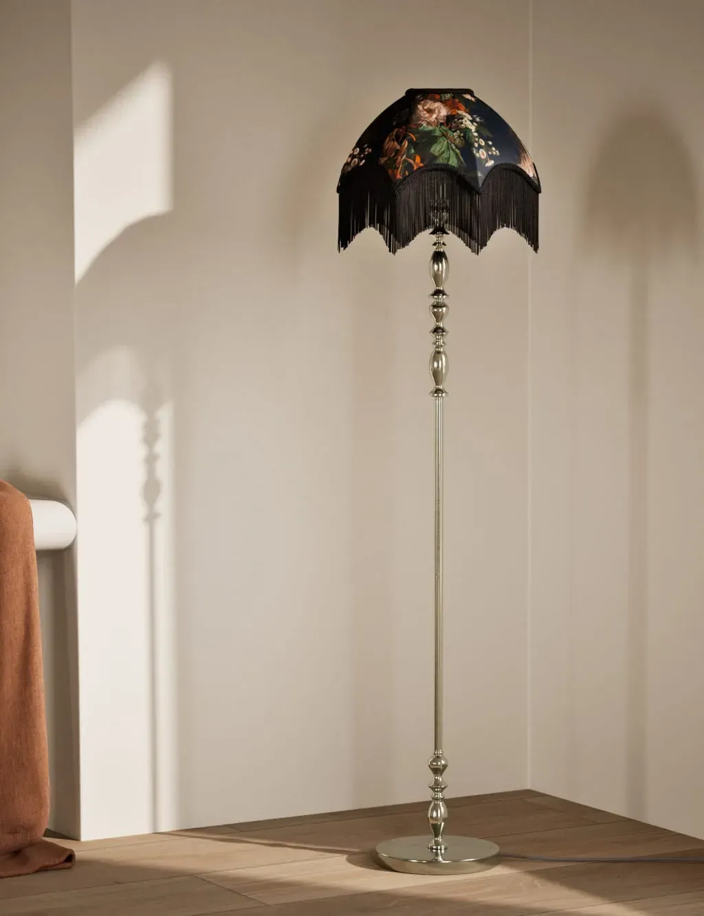 Floral Fringed Floor Lamp - Antique Brass image