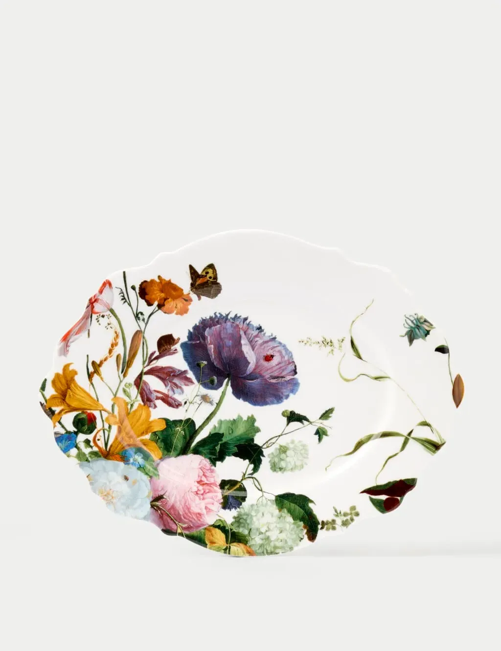 Floral Porcelain Platter with Scalloped Edge - Multi