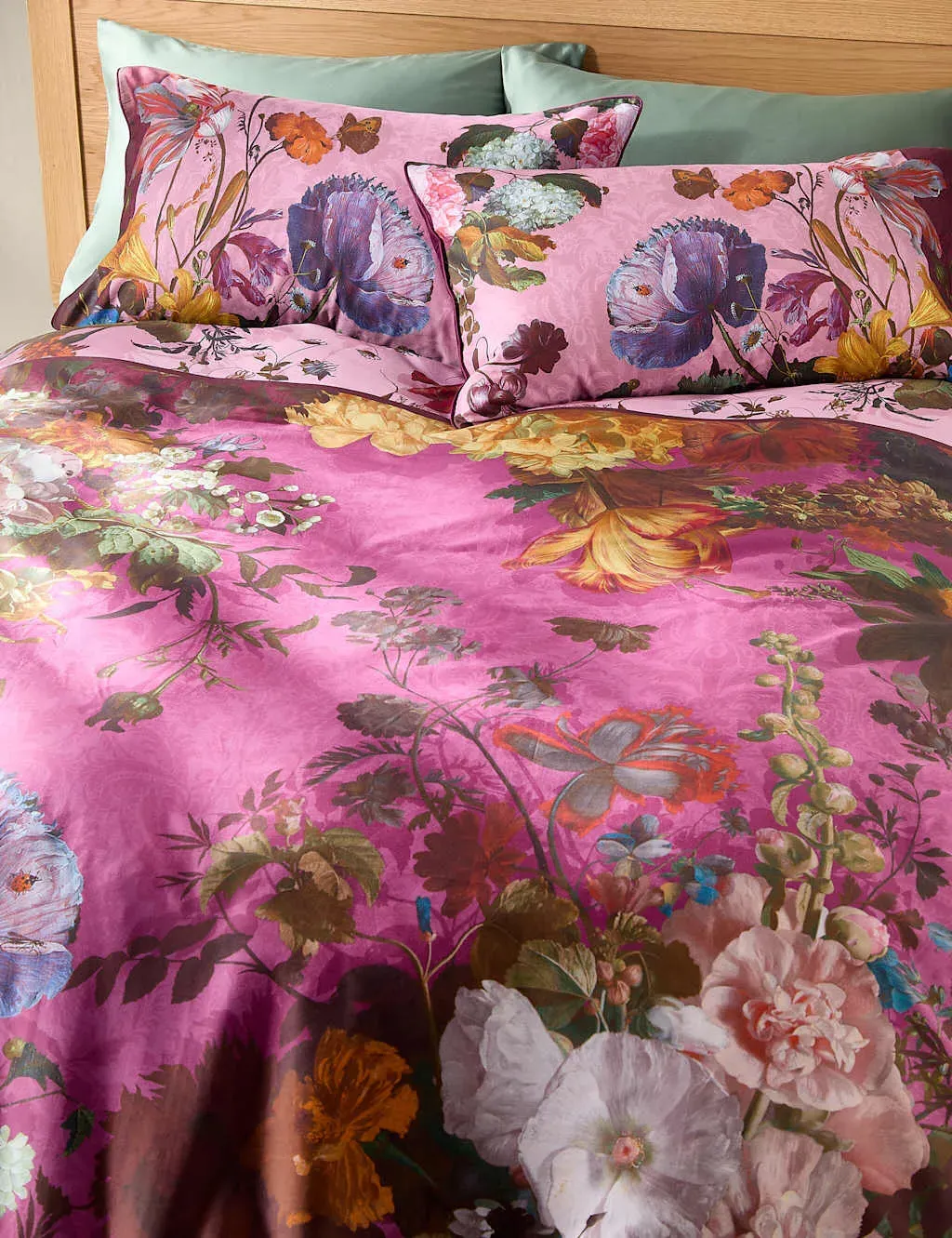 Single Bedding Set Floral Border - Mauve, Cotton image