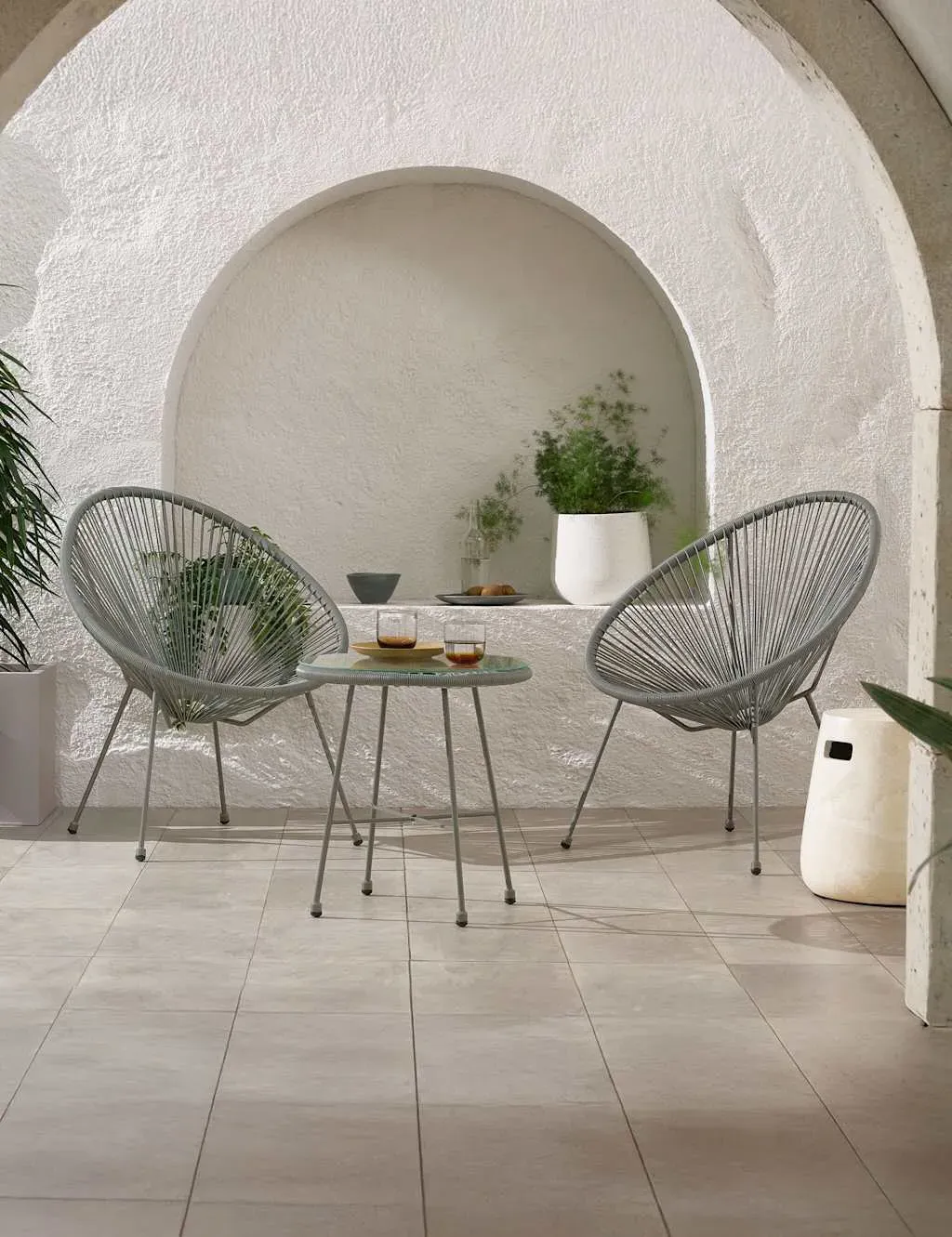3-Piece Bistro Set Glass Top - Grey, Rattan image