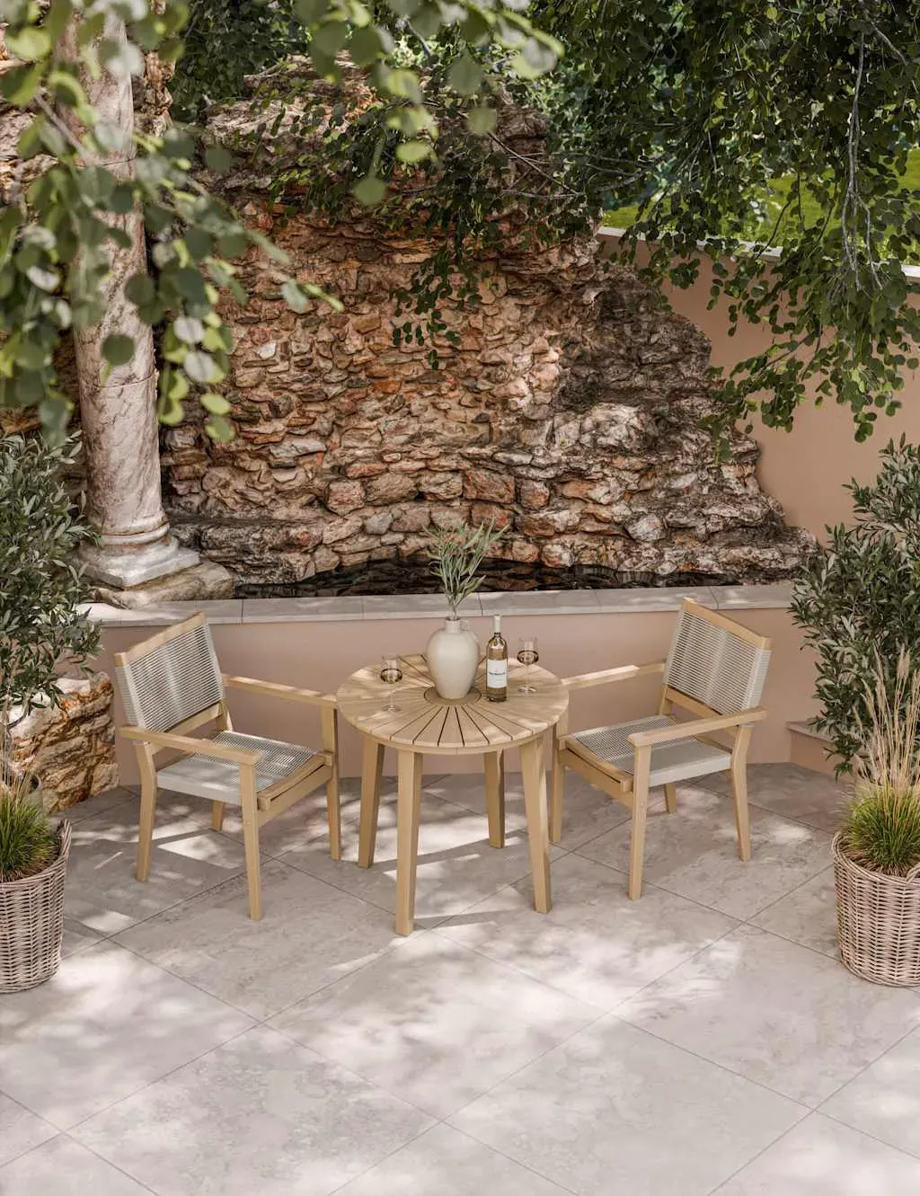 3-Piece Bistro Set with Storage - Beige, Wood