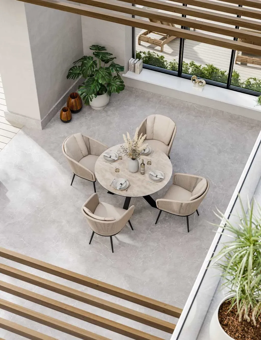 4-Seater Dining Set Round Table - Beige, Ceramic image