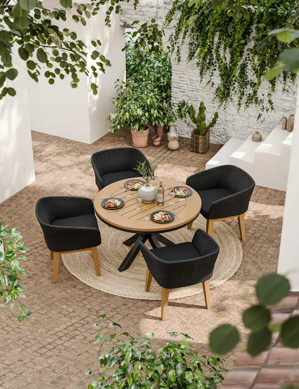 4-Seater Dining Set Round Table - Black Mix image