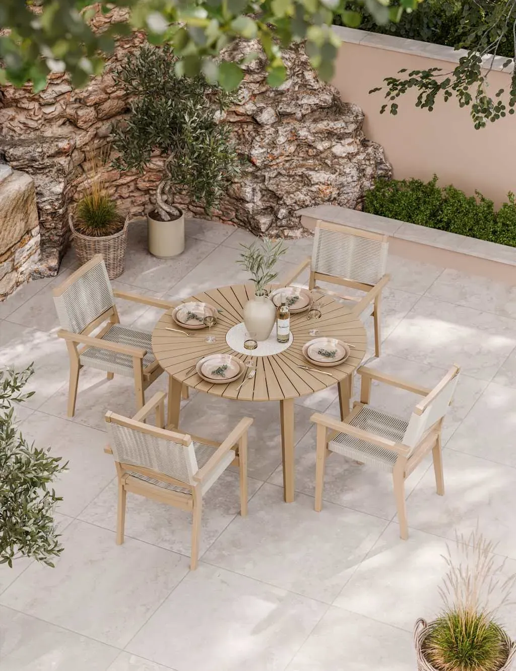 4-Seater Dining Set with Stacking Chairs - Natural image