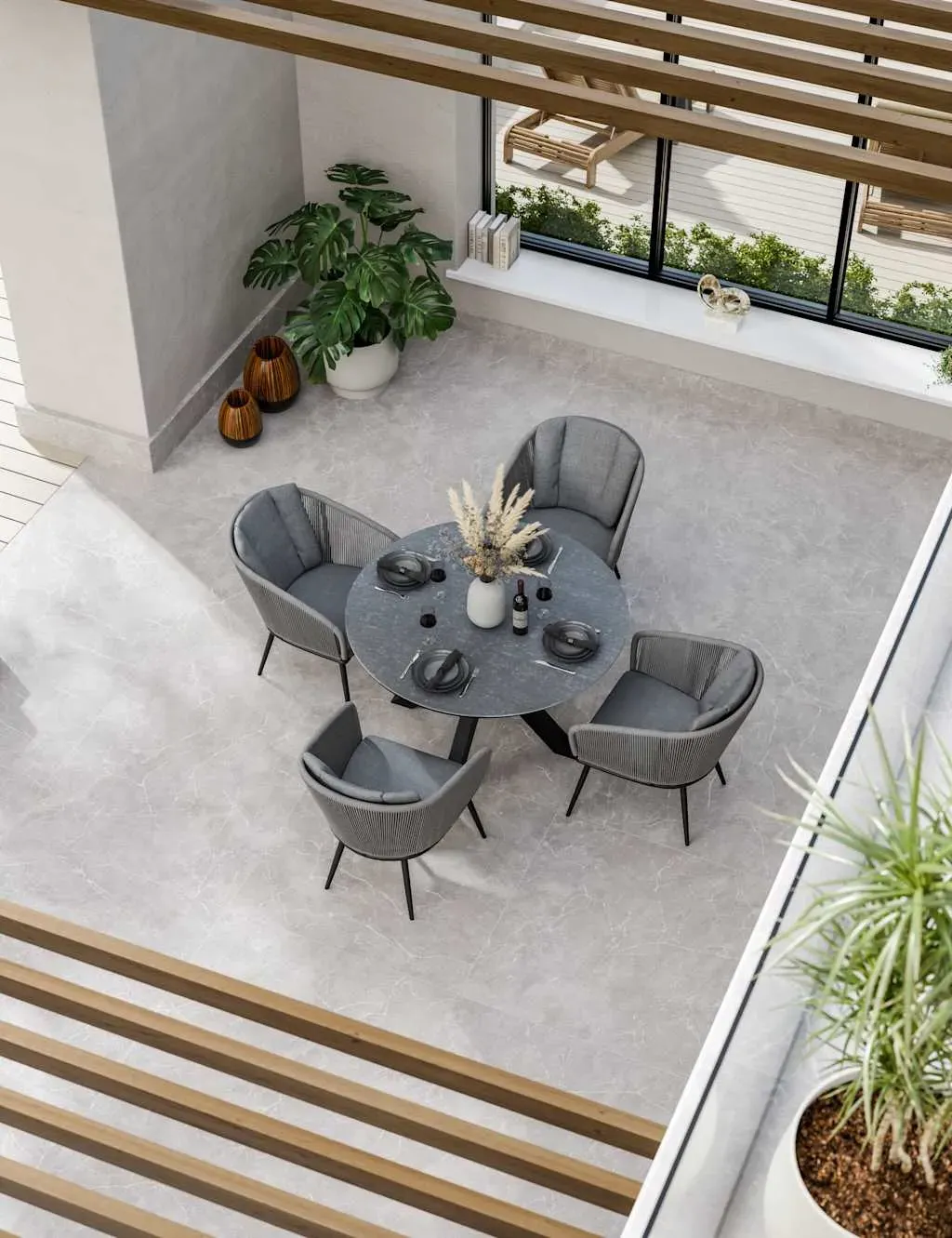 4-Seater Garden Dining Set - Grey Mix, Ceramic image