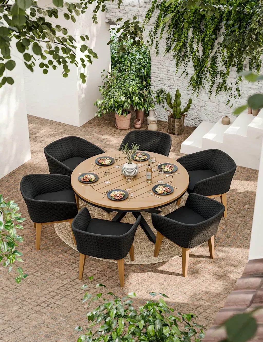 6-Seater Dining Set Round Table - Black Mix