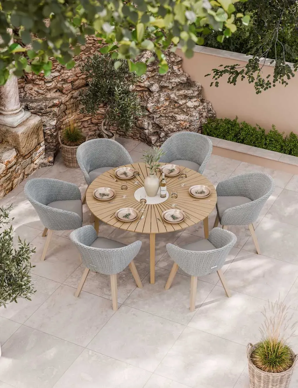 6-Seater Dining Set Round Table - Grey Mix image