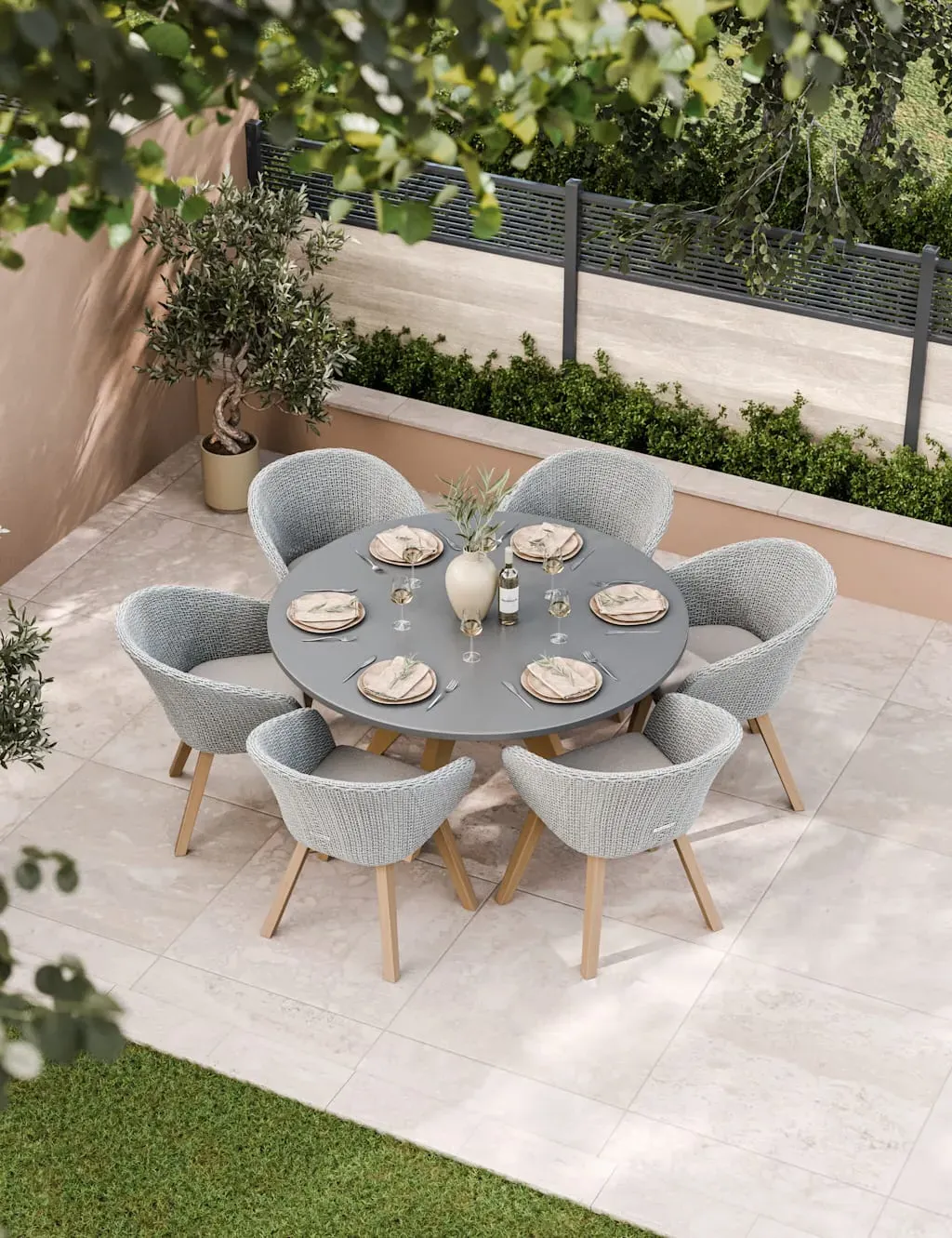 6-Seater Dining Set Round Table - Grey Mix