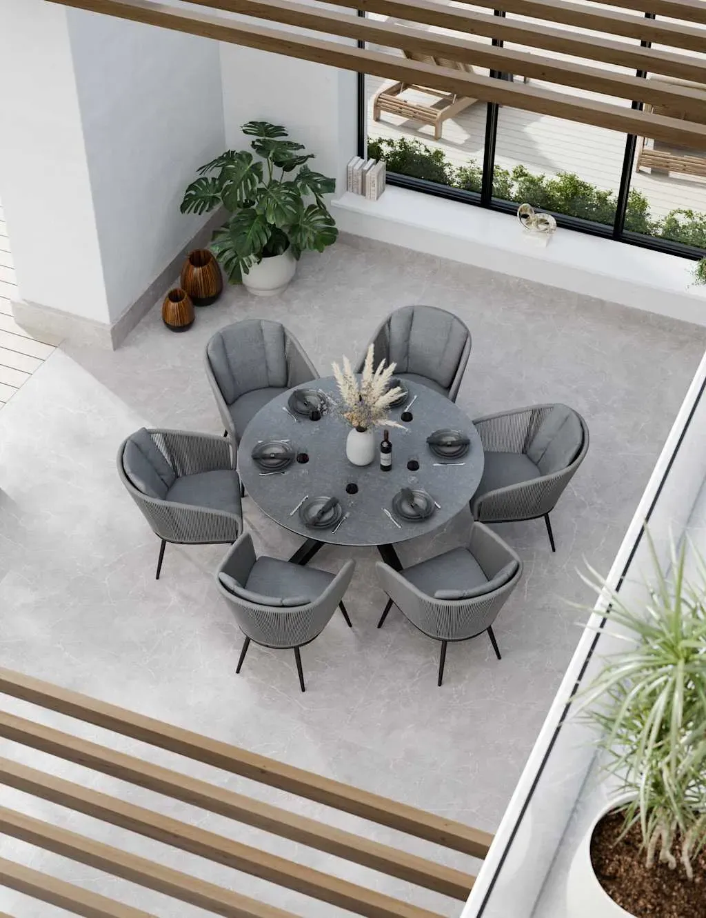 6-Seater Garden Dining Set - Grey Mix, Ceramic