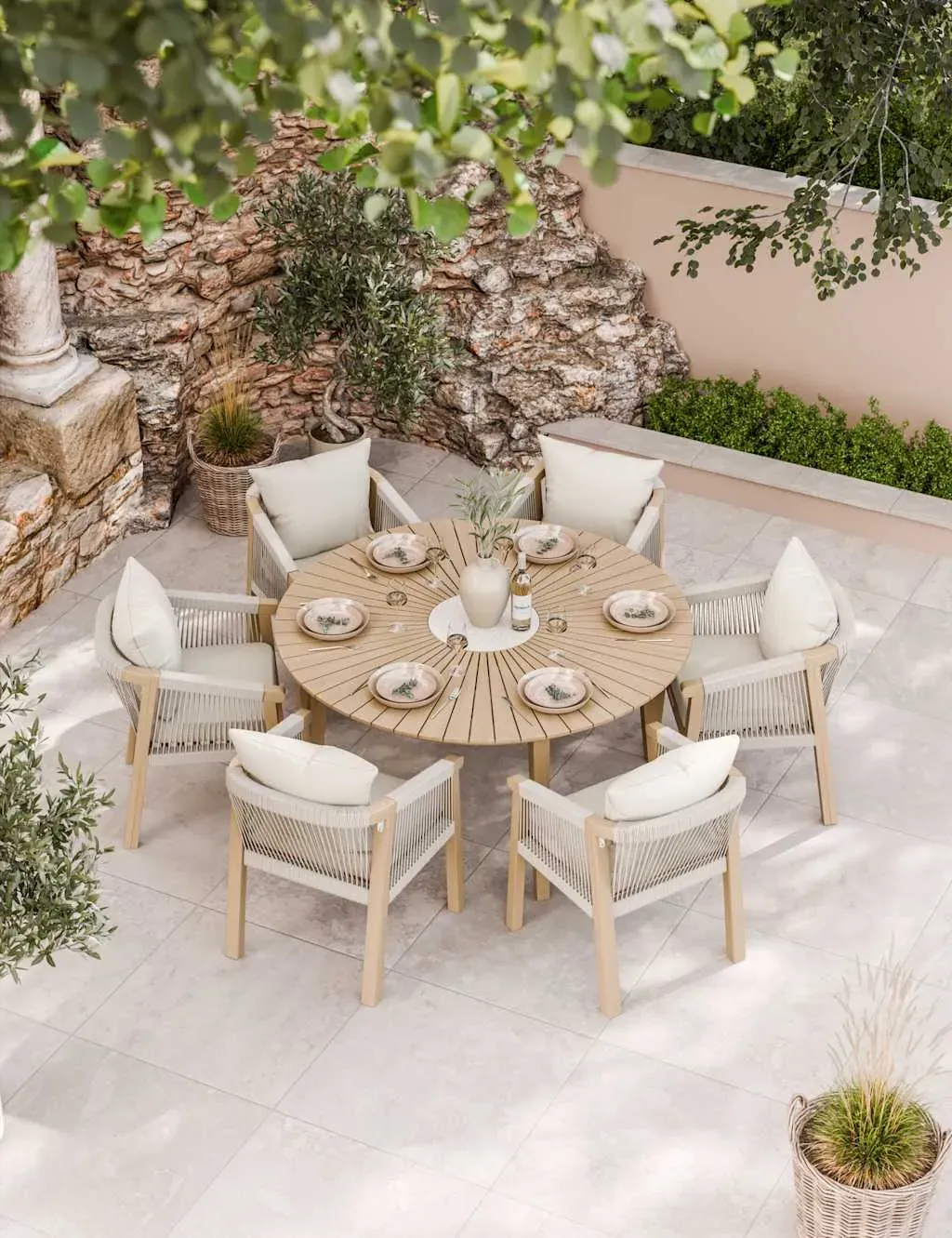 6-Seater Garden Dining Set - Natural, Acacia Wood