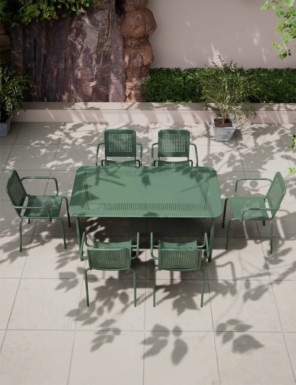 6-Seater Garden Table & Chairs Set - Olive, Metal