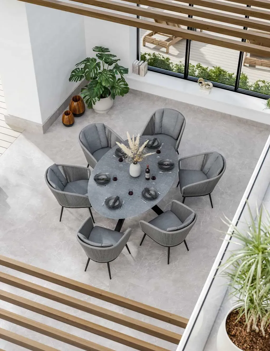 6-Seater Garden Table Set - Grey Mix, Ceramic image