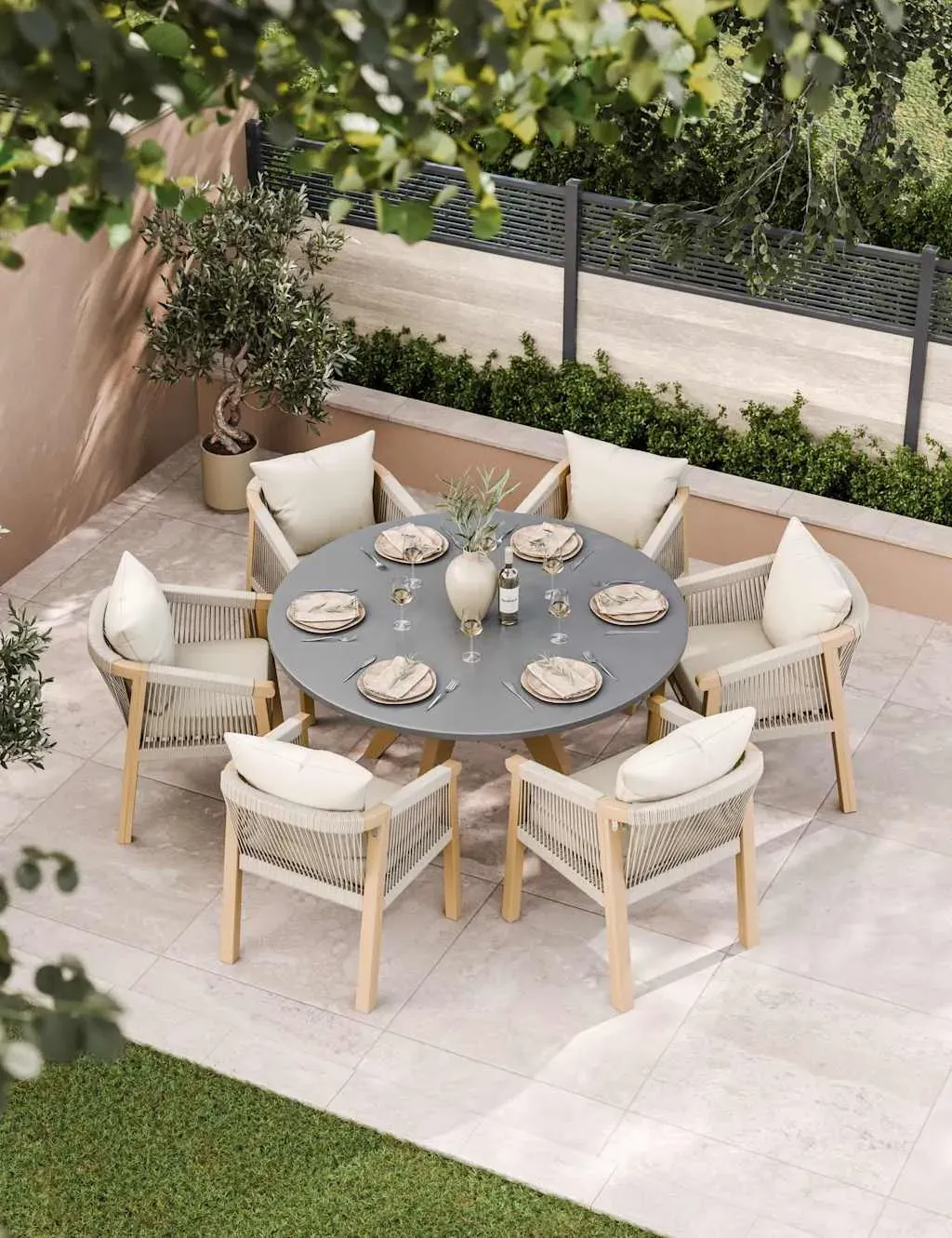6-Seater Round Dining Set with Chairs - Cream image