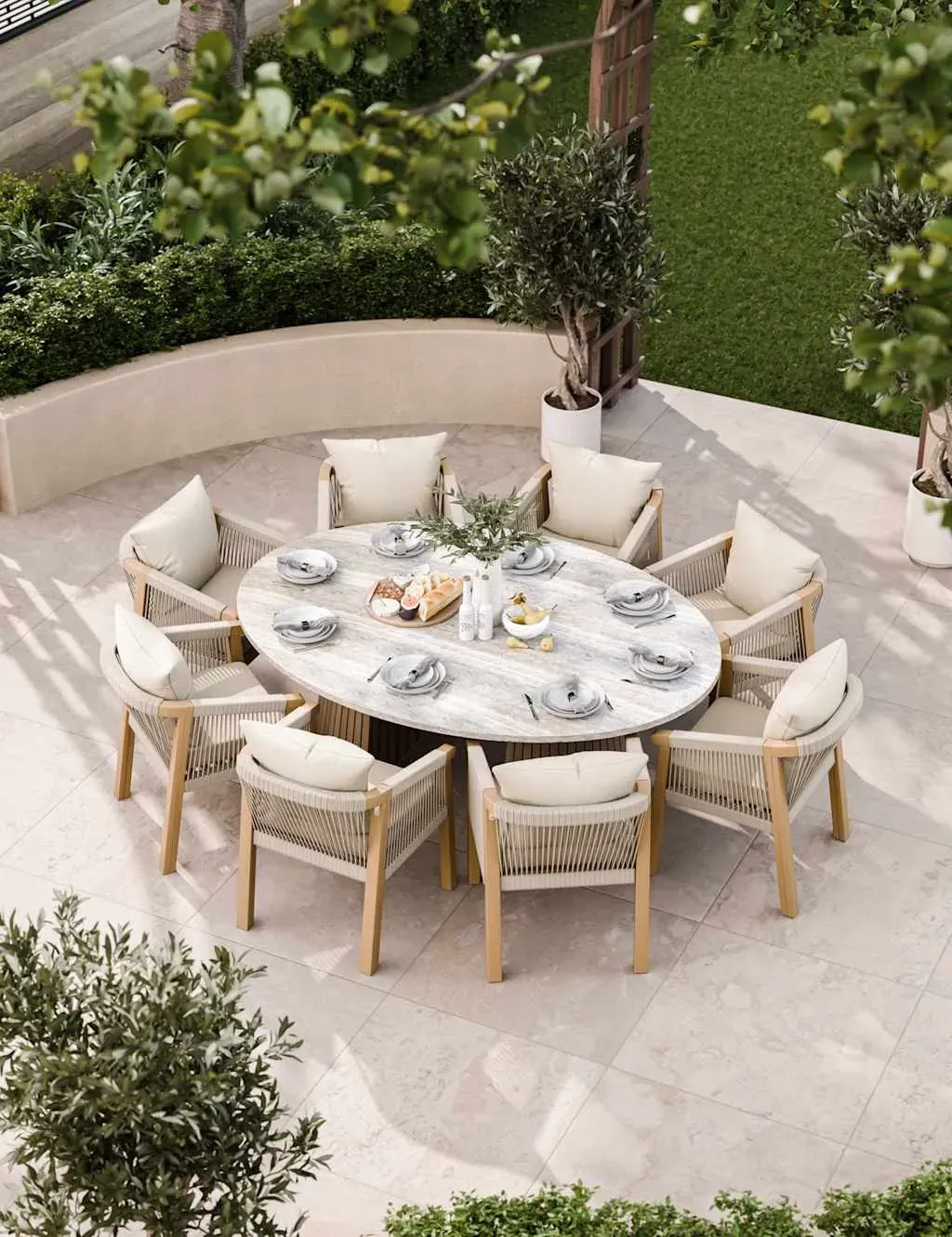 8-Seater Dining Set Ellipse - Cream Mix, Acacia image