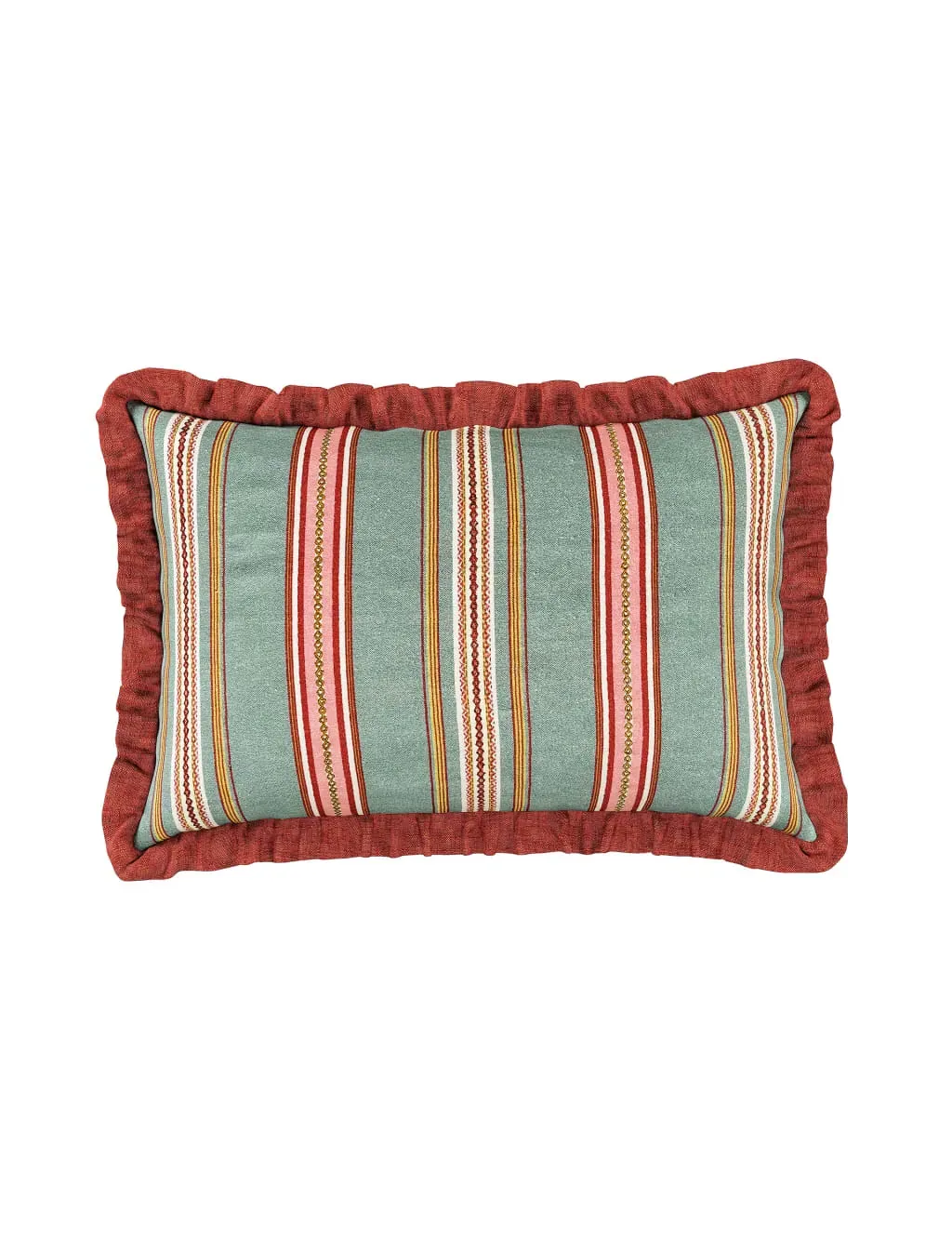 Large Cushion with Ruffled Edge - Green Mix, Cotton image