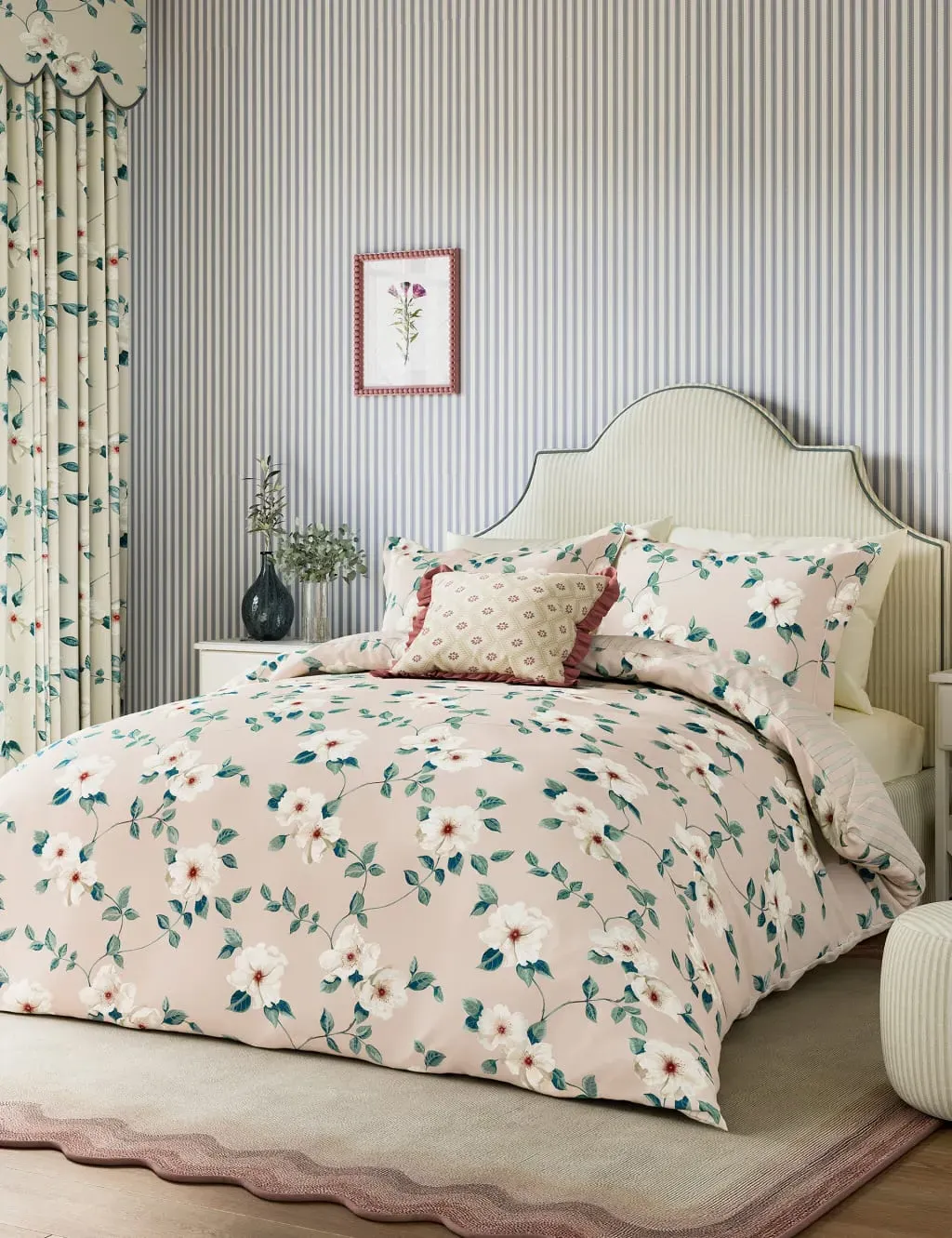 Single Bedding Set Rose Print - Pink, Cotton