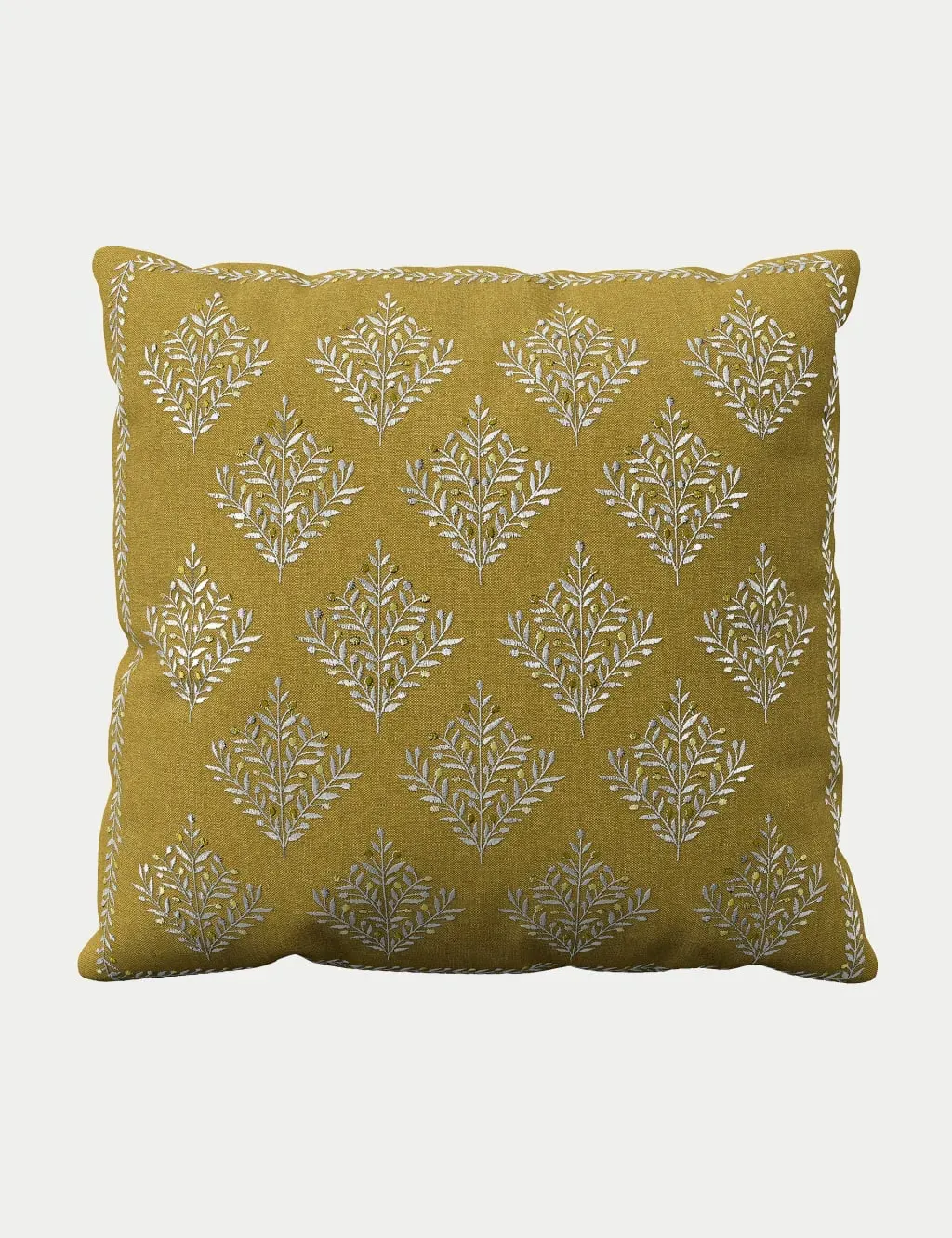 Square Cushion Embroidered Florals - Gold, Linen image