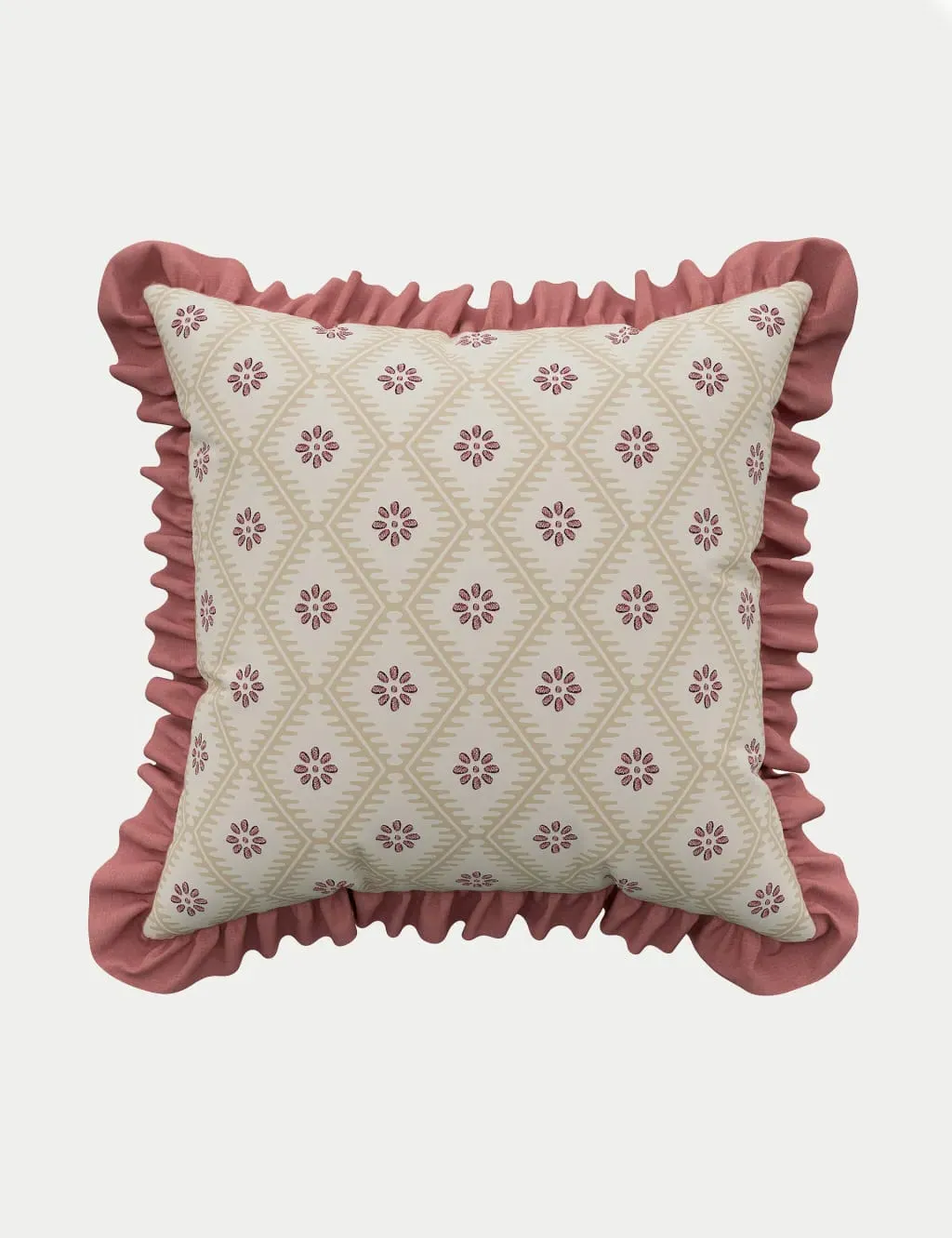 Square Cushion Embroidered Rose - Pink, Cotton image
