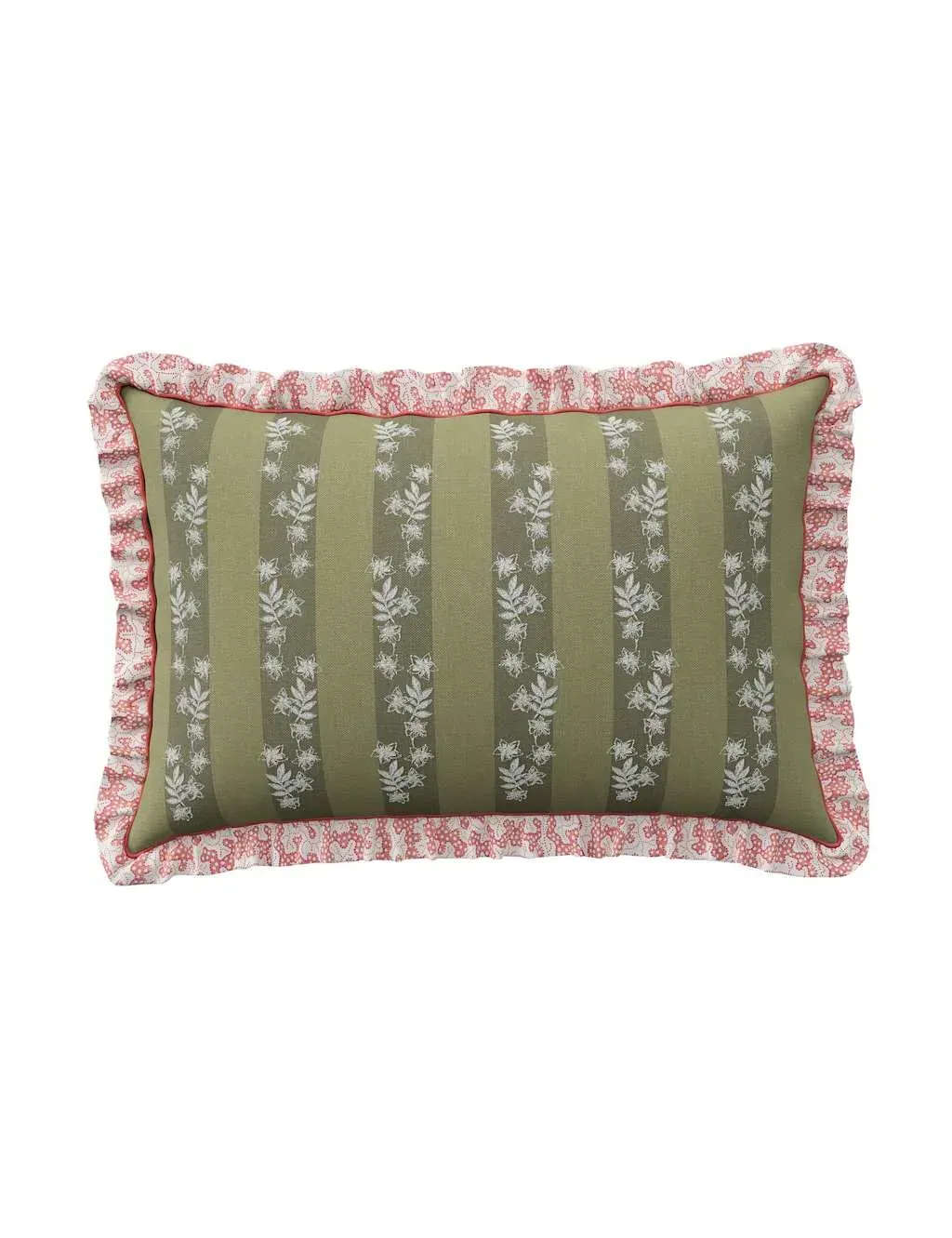 Square Cushion with Frill - Green Mix, Stripe image