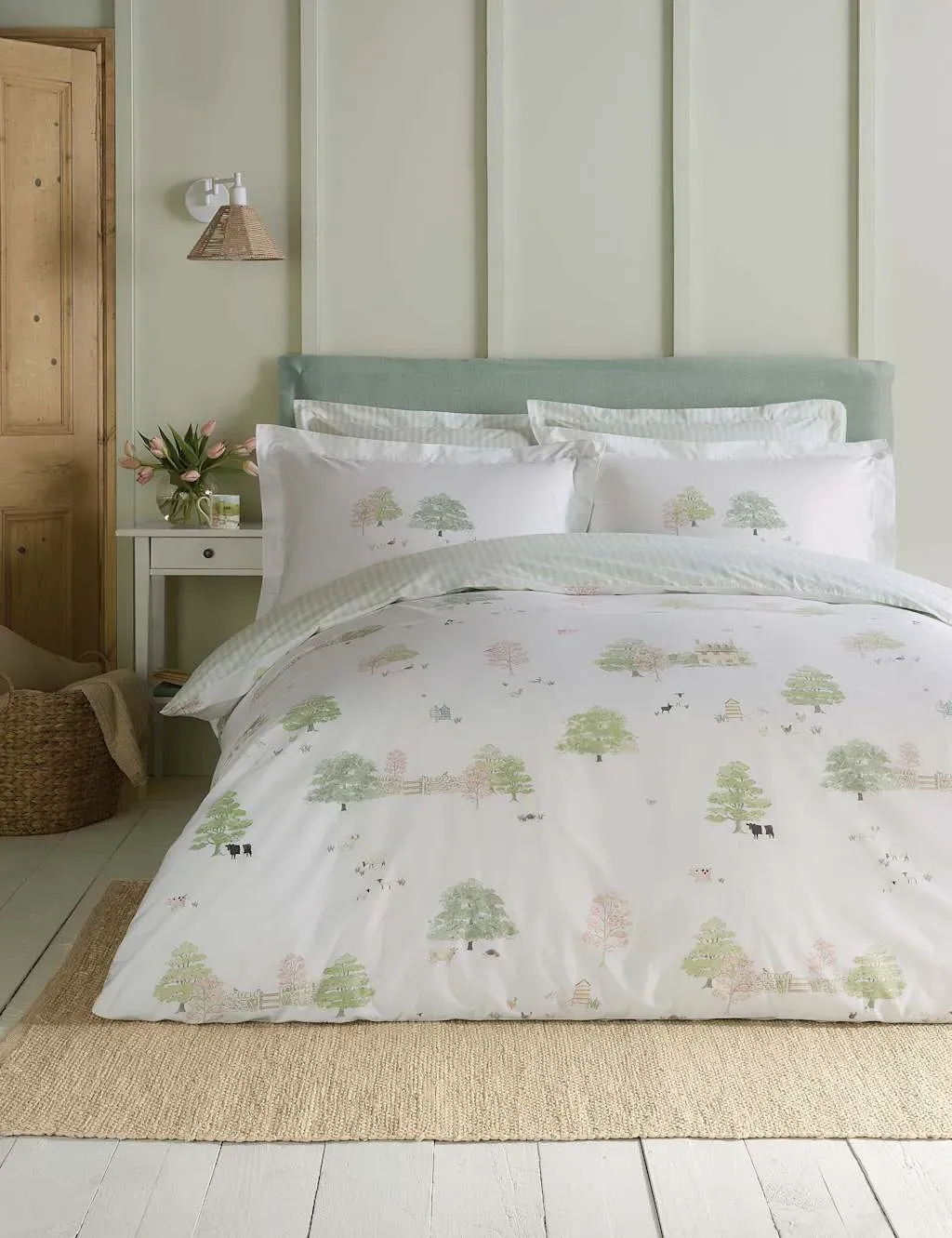 Double Bedding Set with Oxford Border - White Mix