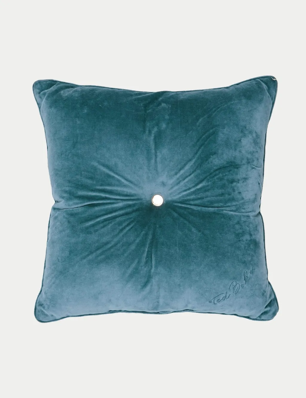 Square Cushion with Button Detail - Teal, Velvet