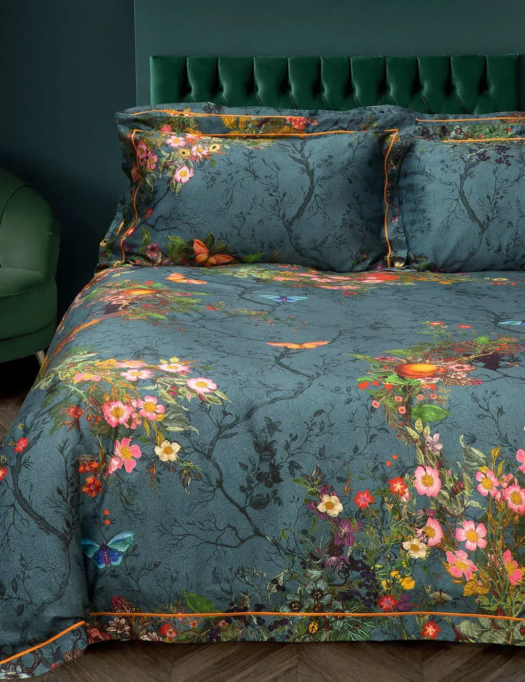 Double Bedding Set Bloomsbury Garden - Navy, Cotton image
