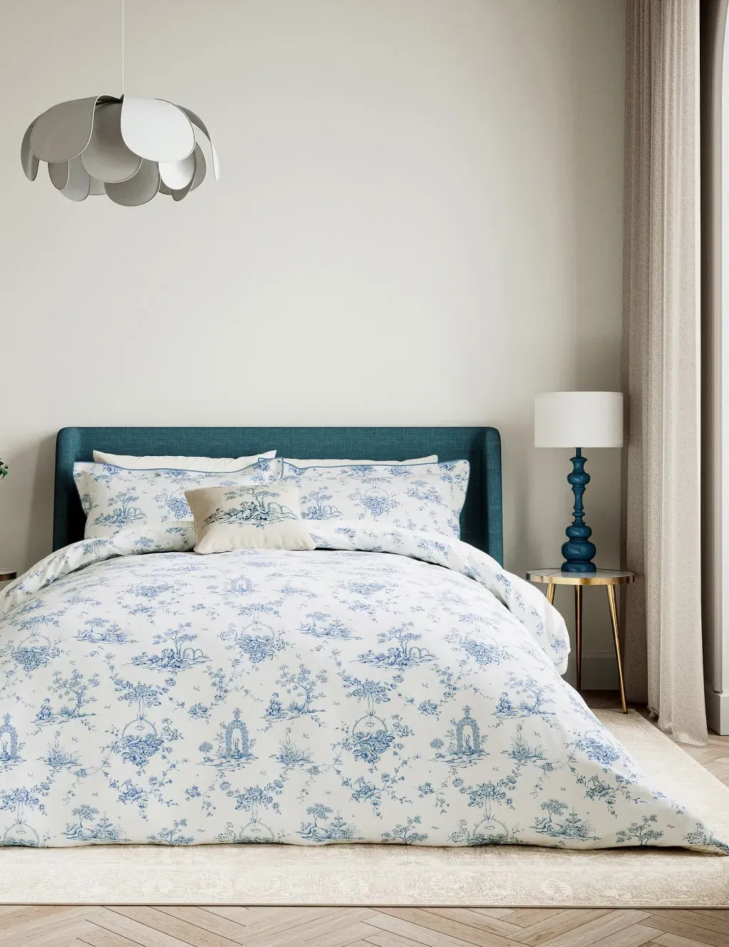 5FT Bedding Set Garden Pattern - Blue, Cotton image