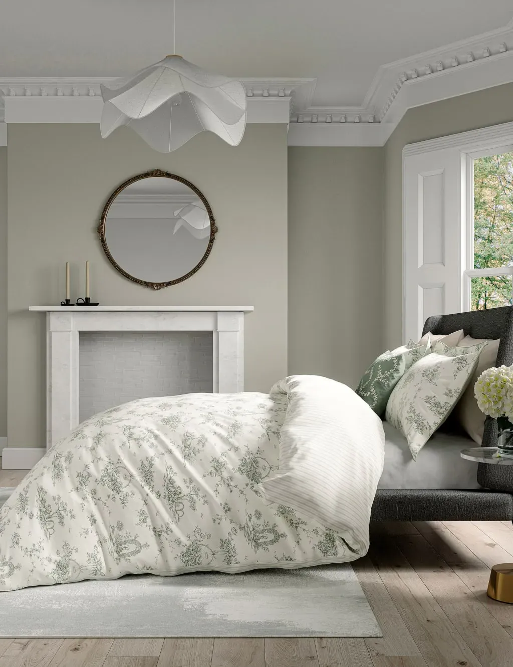 Double Bedding Set Garden Print - Green, Cotton