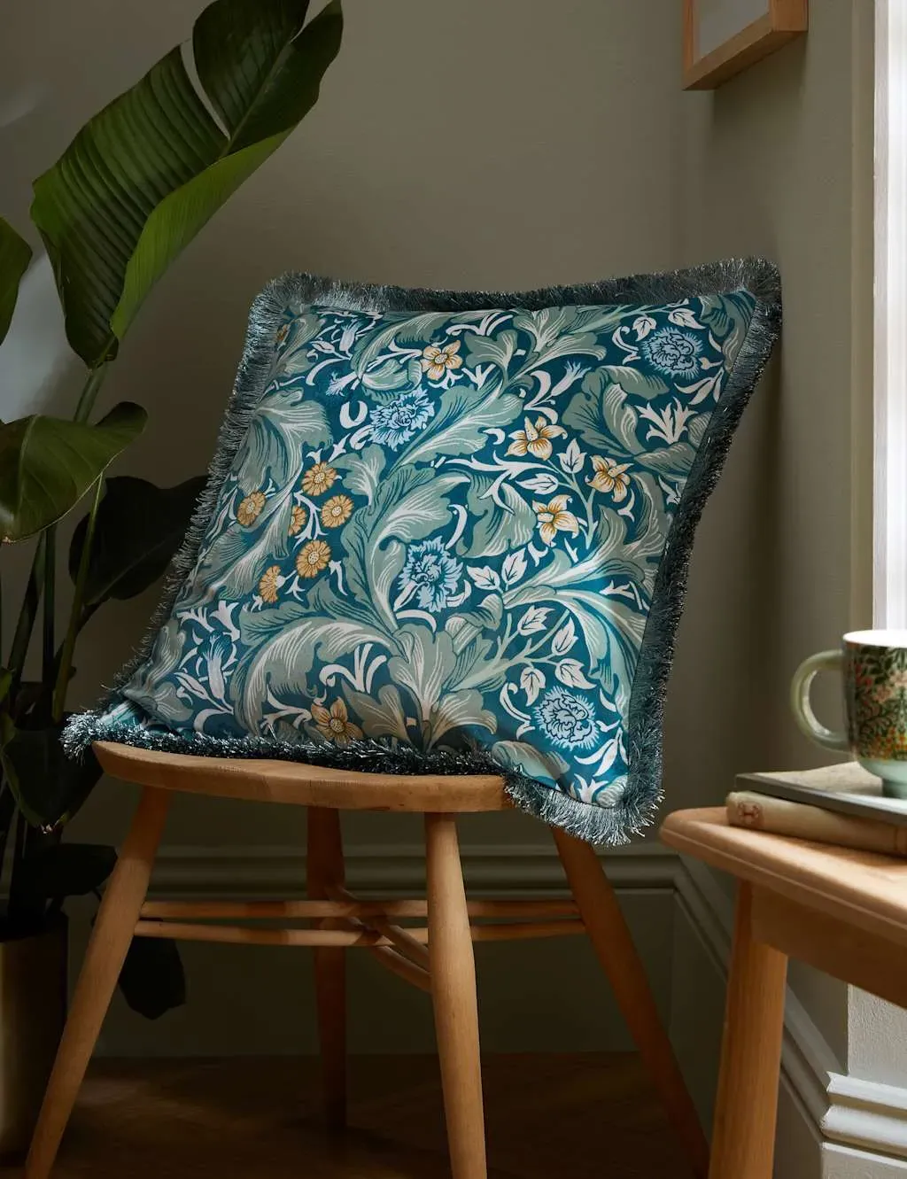 Square Cushion with Fringe - Forest Green, Velvet image
