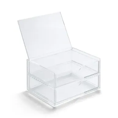 2-Drawer Storage Box with Flip Top - Clear, Acrylic