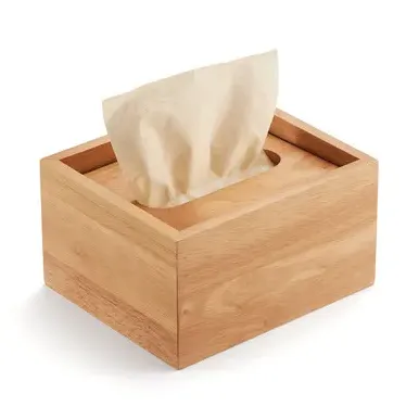Small Tissue Box Cover - Natural, Rubberwood image