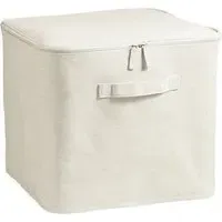 Square Storage Box with Lid - Neutral, Linen Blend