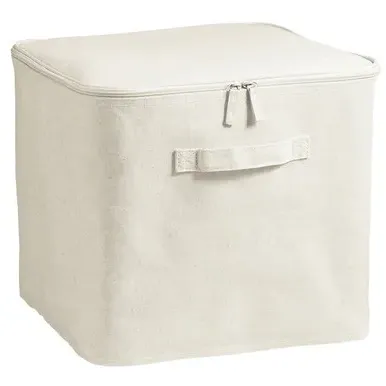 Square Storage Box with Lid - Neutral, Linen Blend