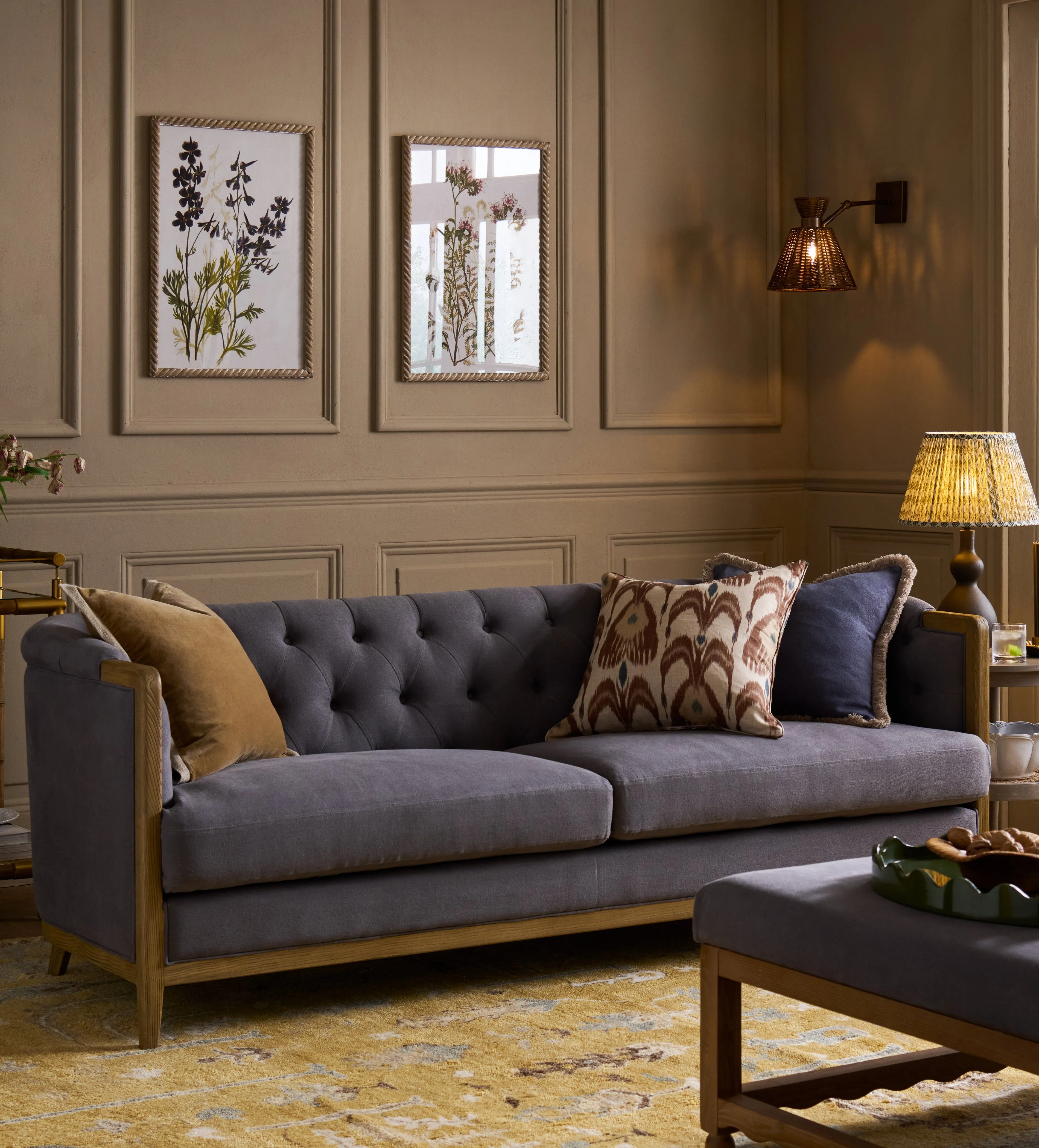 2-Seater Sofa with Oak Frame - Charcoal, Linen