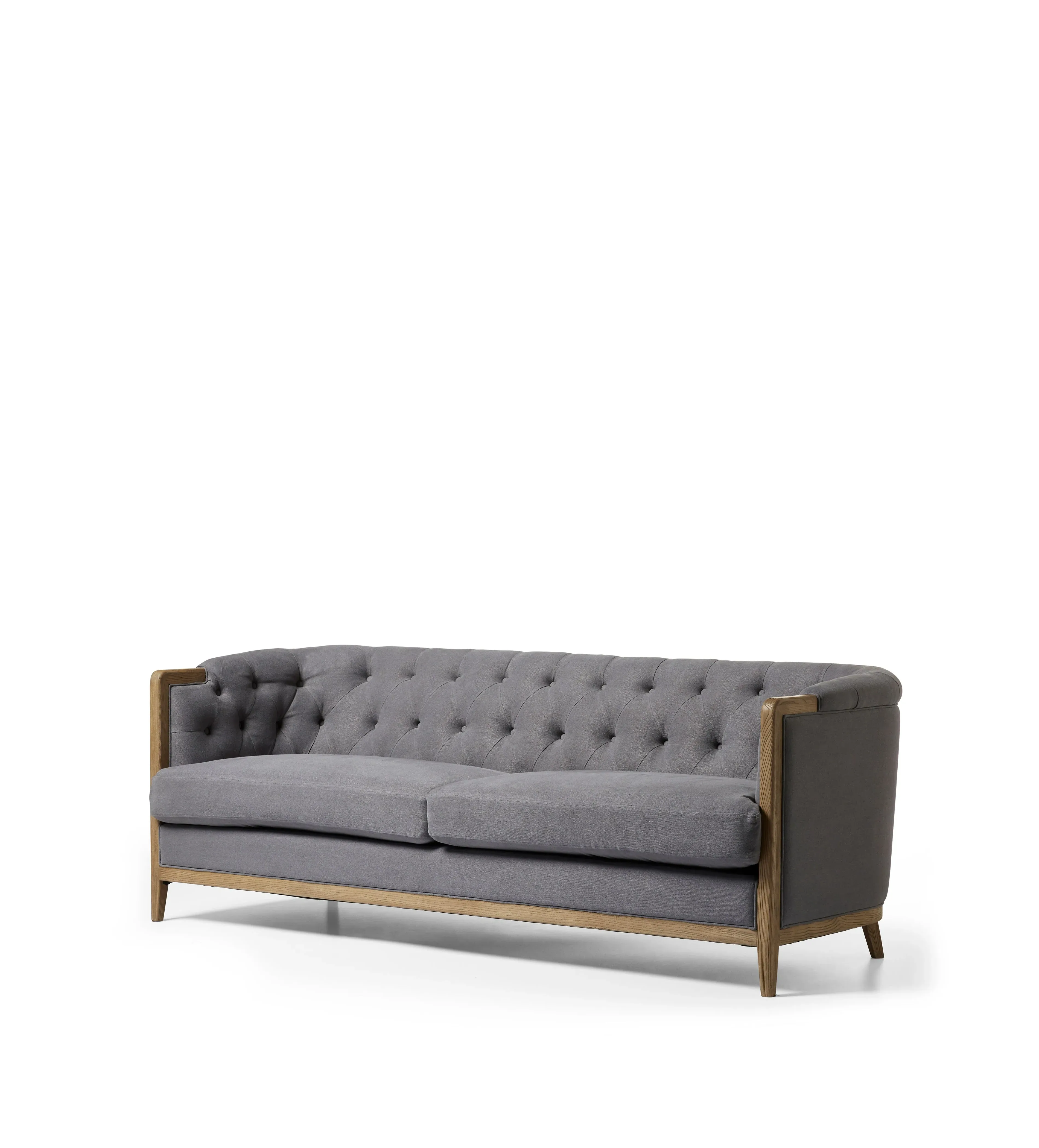 2-Seater Sofa with Oak Frame - Charcoal, Linen