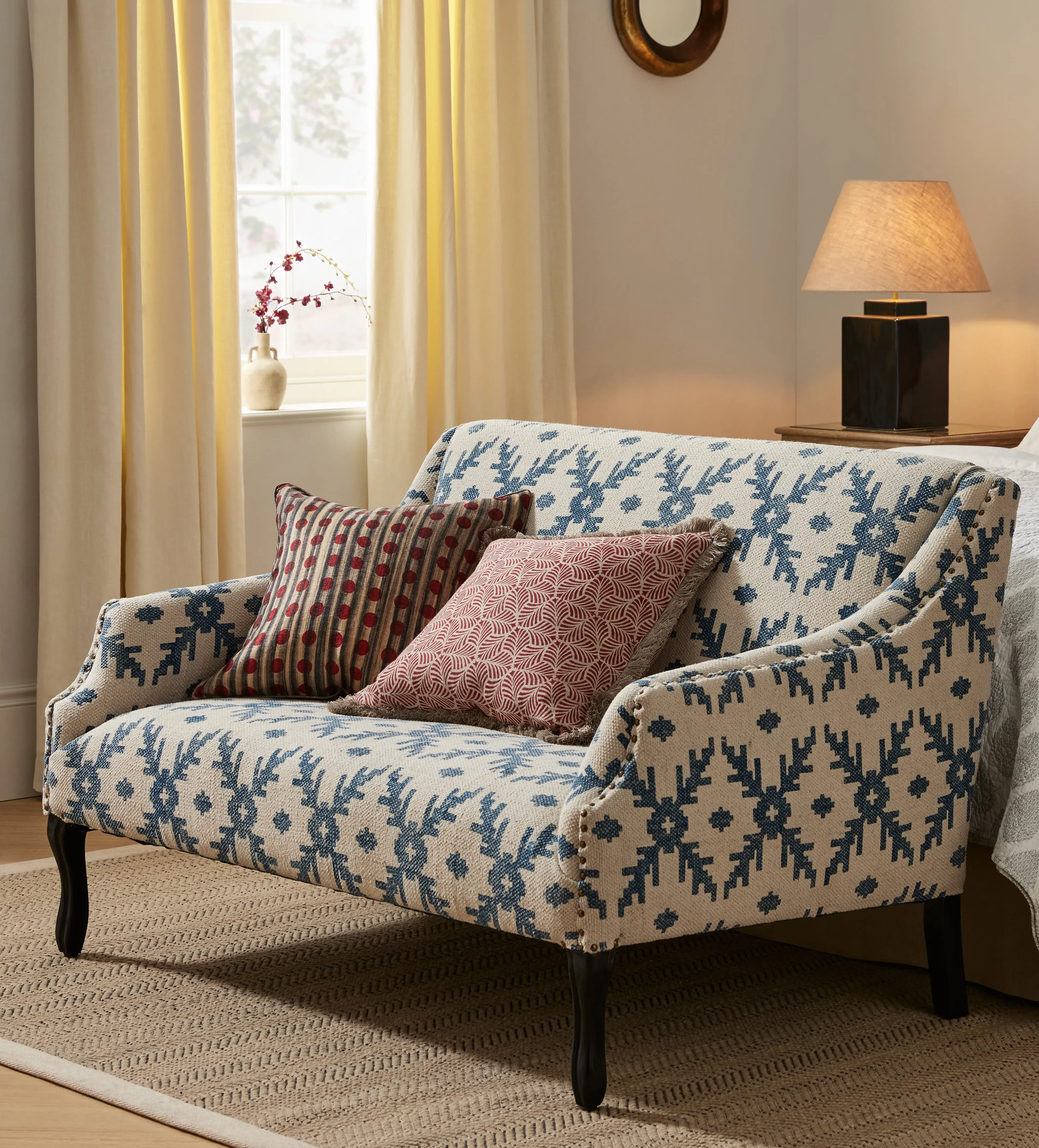 2-Seater Sofa with Tassels - Blue, Cotton