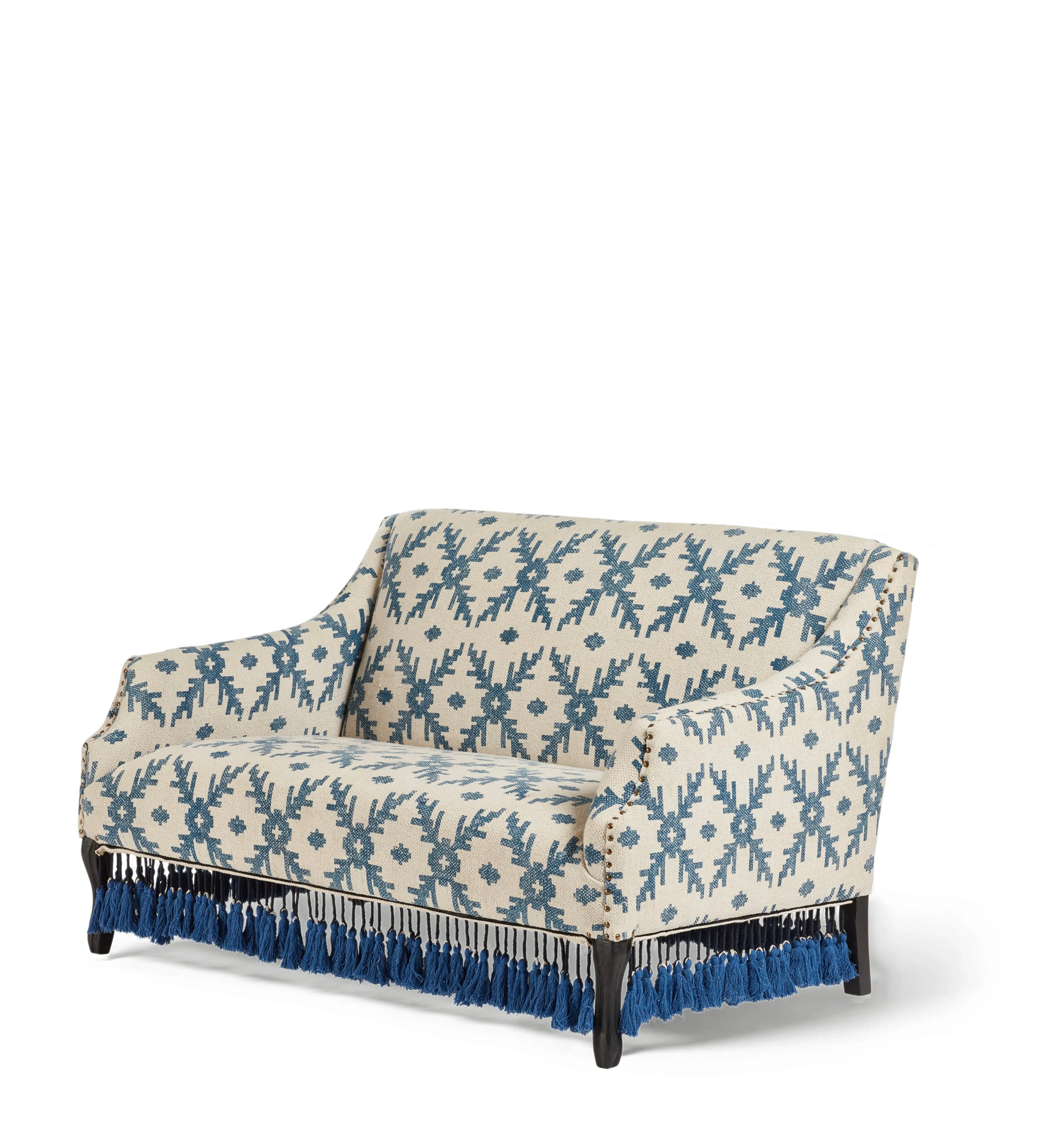 2-Seater Sofa with Tassels - Blue, Cotton image