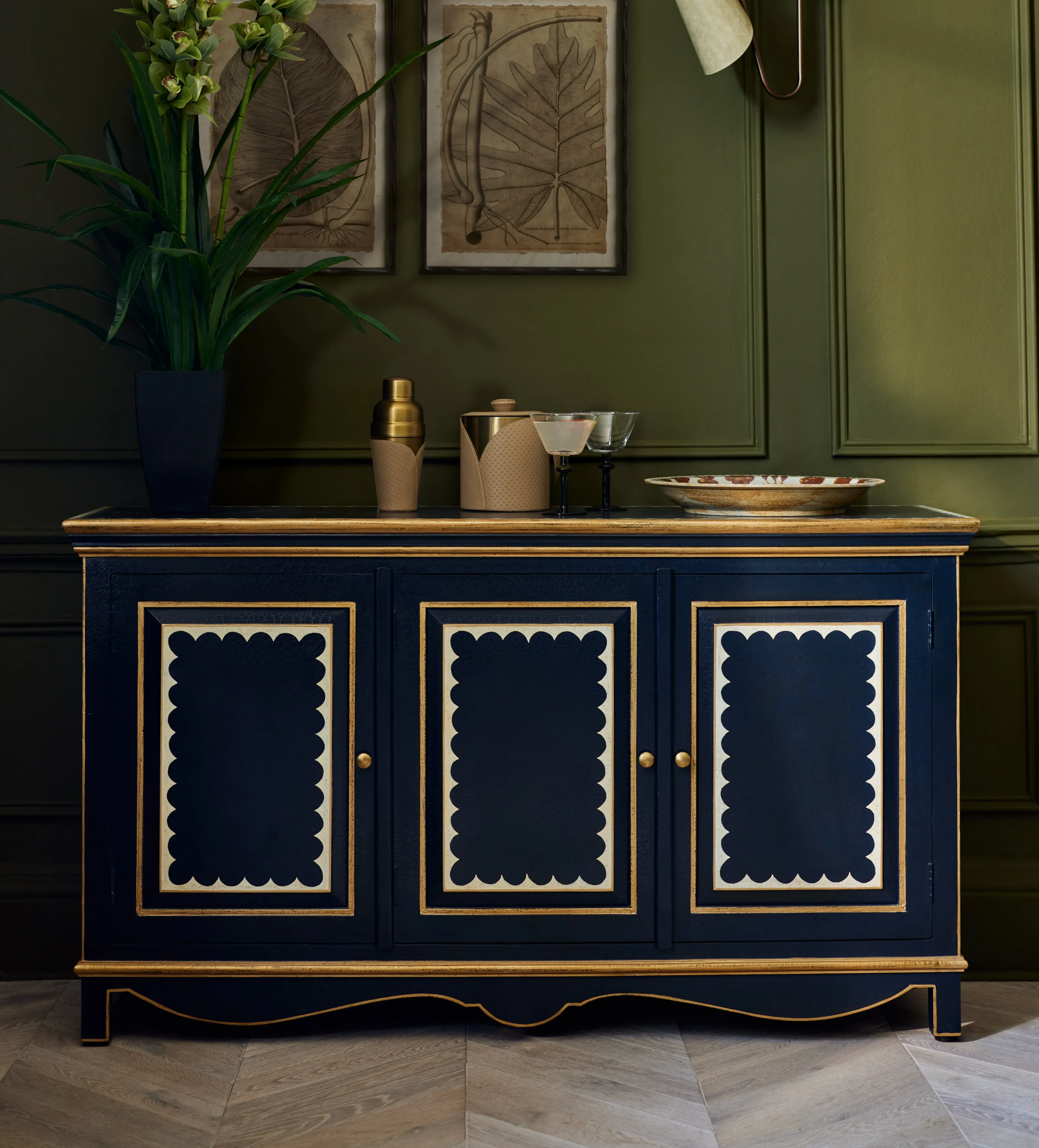 3-Door Sideboard with Wave Detail - Blue